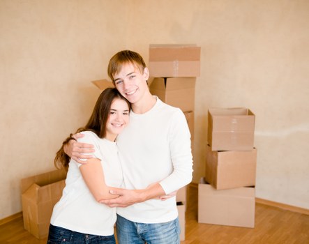Boxes and household items prepared for a local Acton move