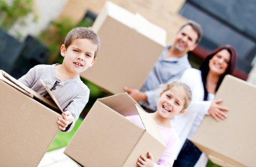 Acton move preparation with packed boxes and van access