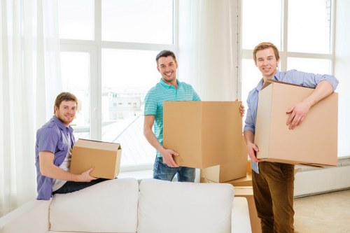 Office furniture and equipment arranged for a commercial move